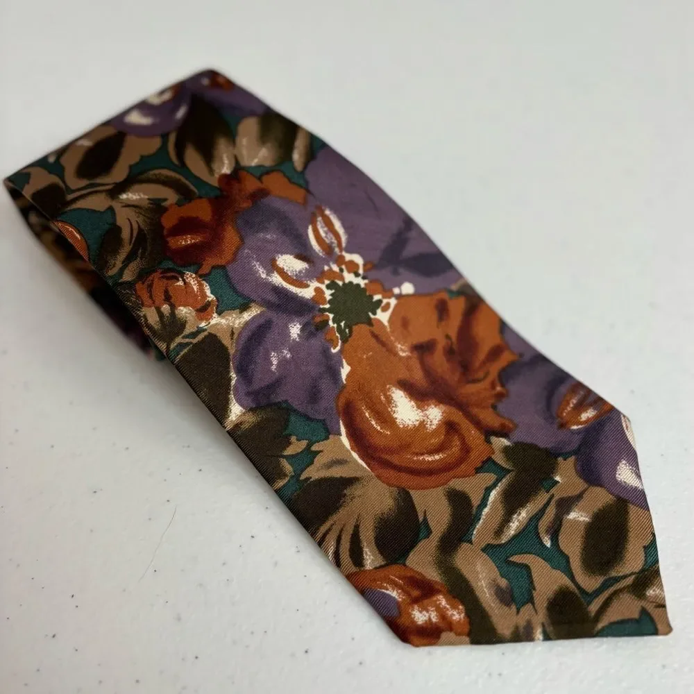 Robert Stock Men's 100% Silk Handmade Floral Short Standard‎ Width Tie